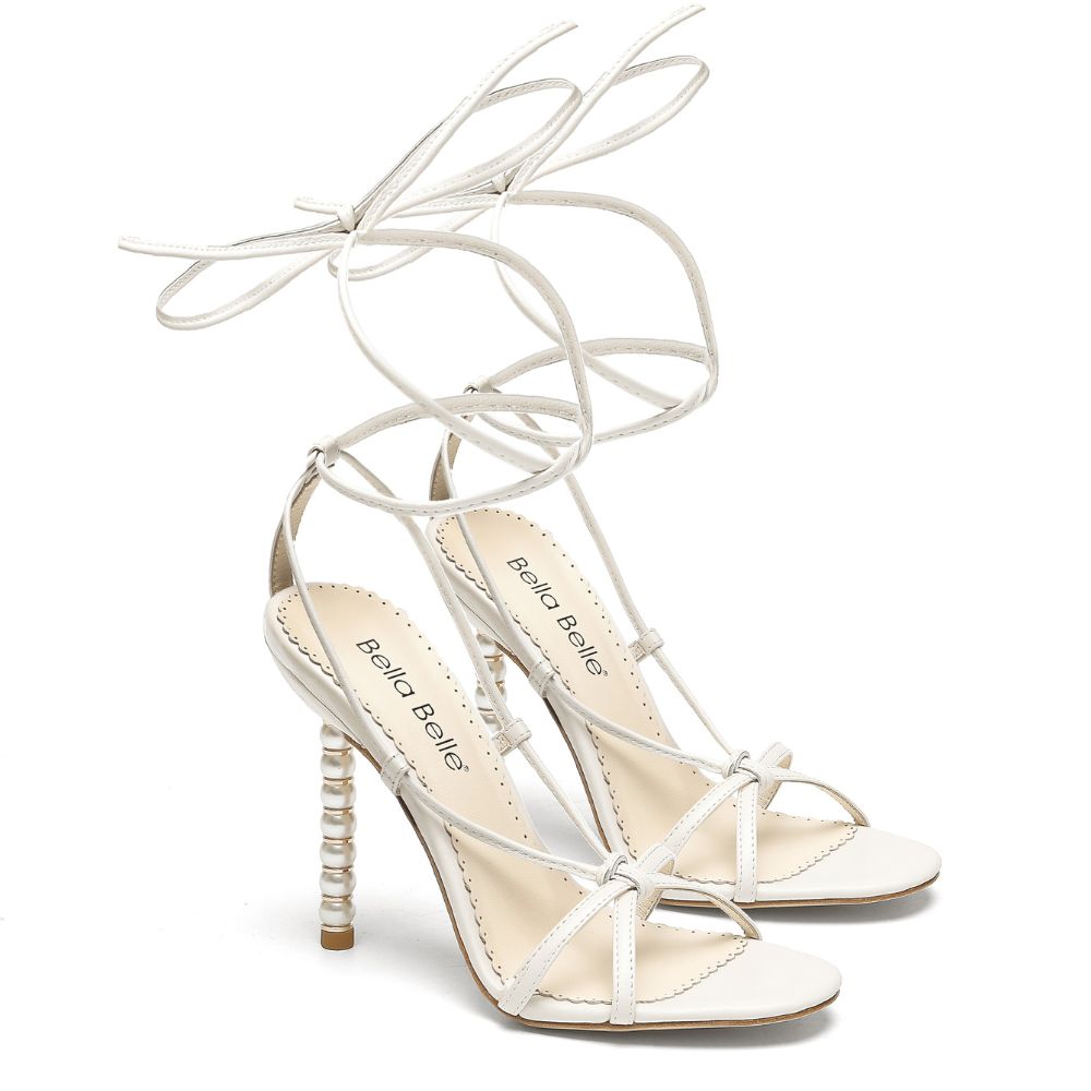 Buy White Embellished Pearl Strap Block Heels by Tiesta Online at Aza  Fashions.
