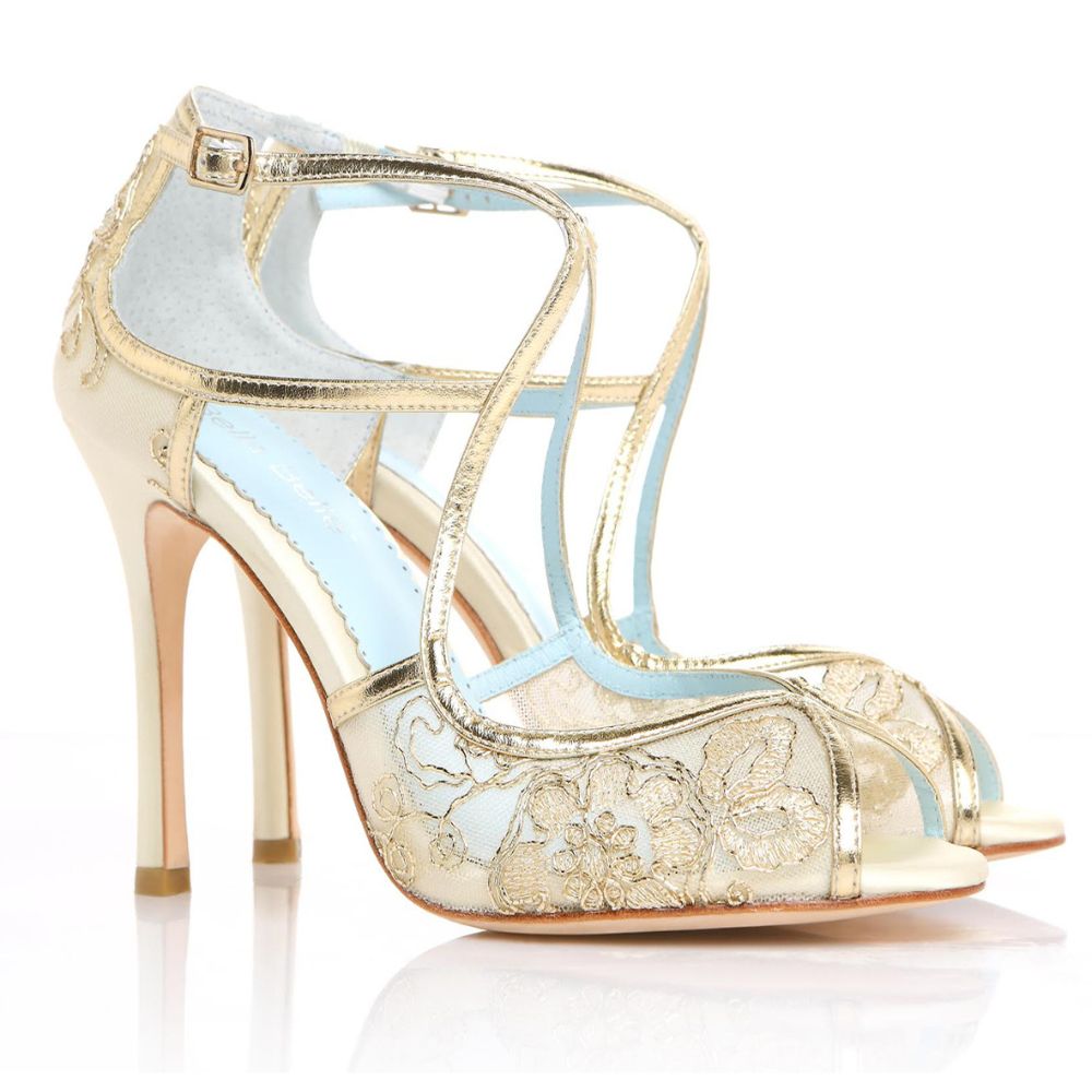 deformation national beslag Gold Lace Heels, Blue Sole Shoes, Tess for Bridal or Evening