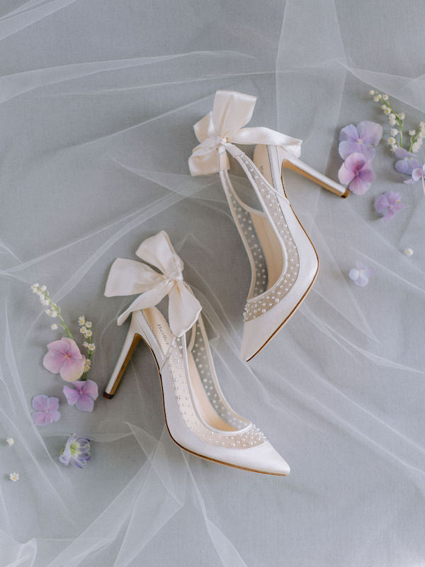 Bella Belle - Easton - Slingback Block Heel Wedding Shoes with Tulle Bow |  The White Collection