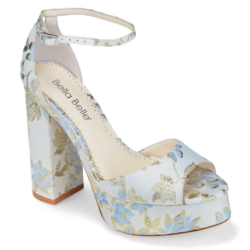 Platform Jacquard Blue Floral Sandals Bella Belle