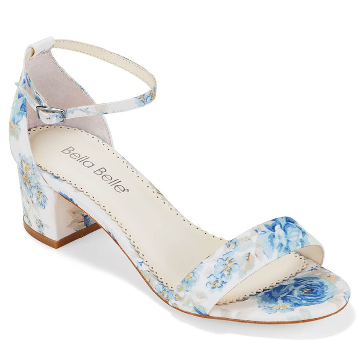 Blue floral block fashion heels