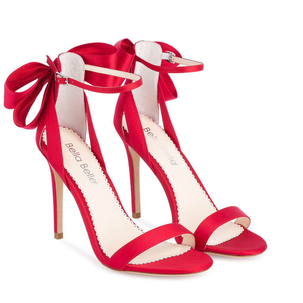 4 inch Open Toe Ankle Strap Red Heels with Bow Bella Belle