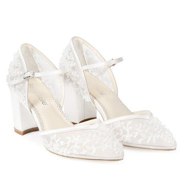 Bella Belle Shoes Carla Floral Beaded Lace D’Orsay Block Heels