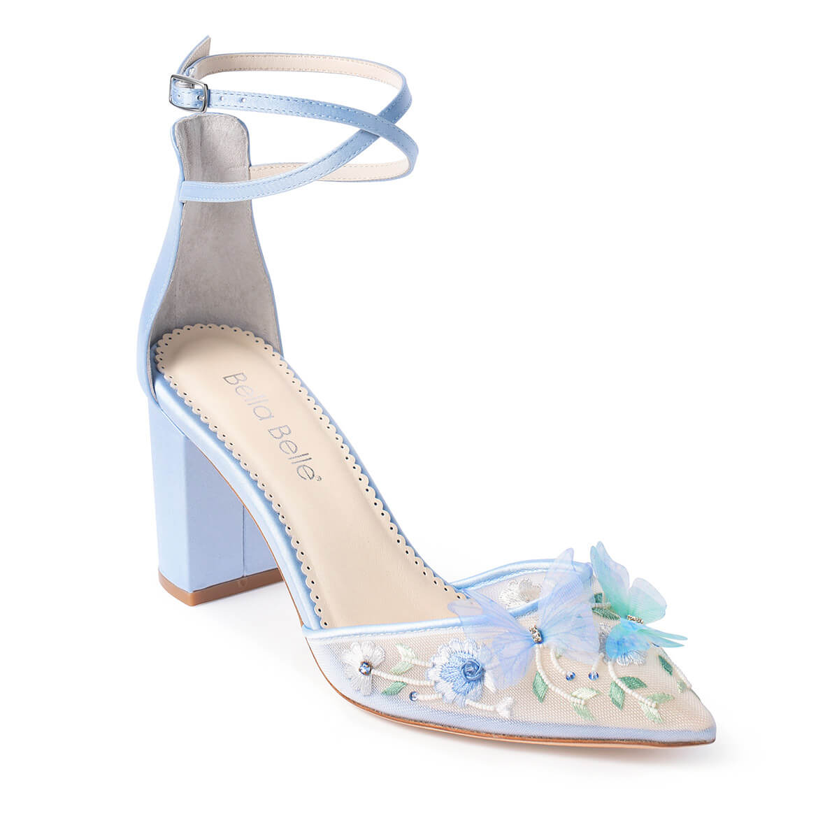 Bella belle eliza blue butterfly block heels