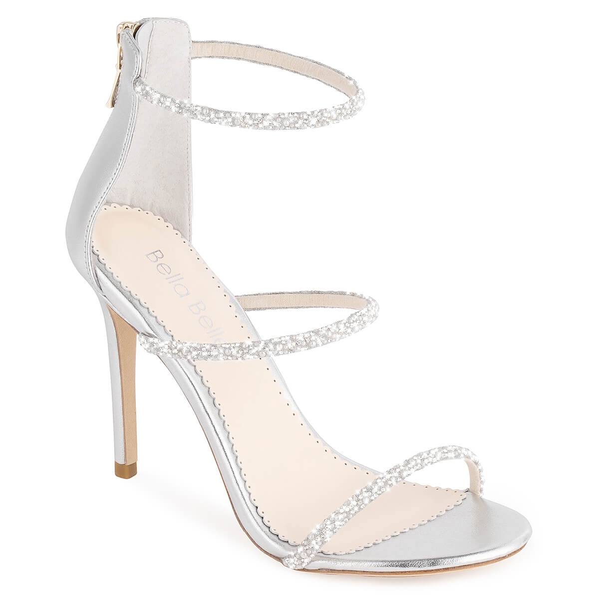 4-Inch Silver Strappy Heels with Pearls | Bella Belle