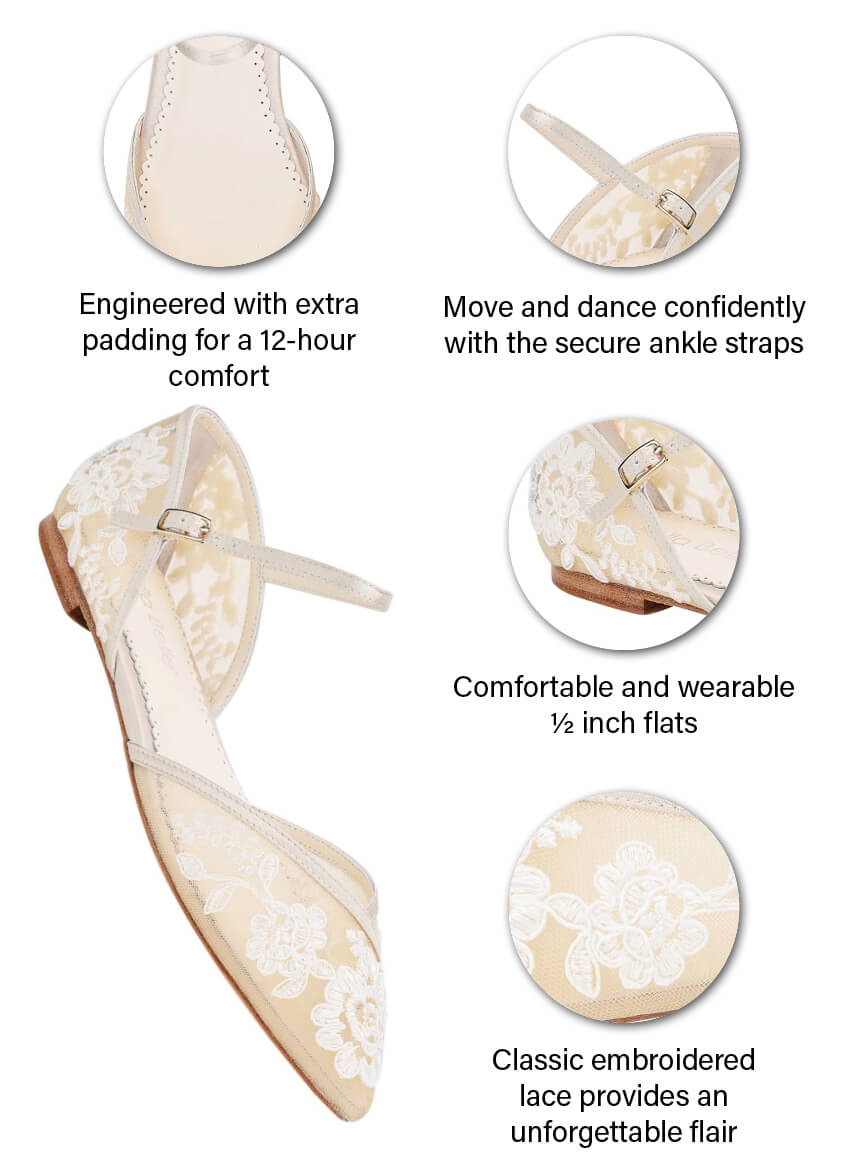 Celia Nude D'Orsay Flats For Brides With Lace Embroidery