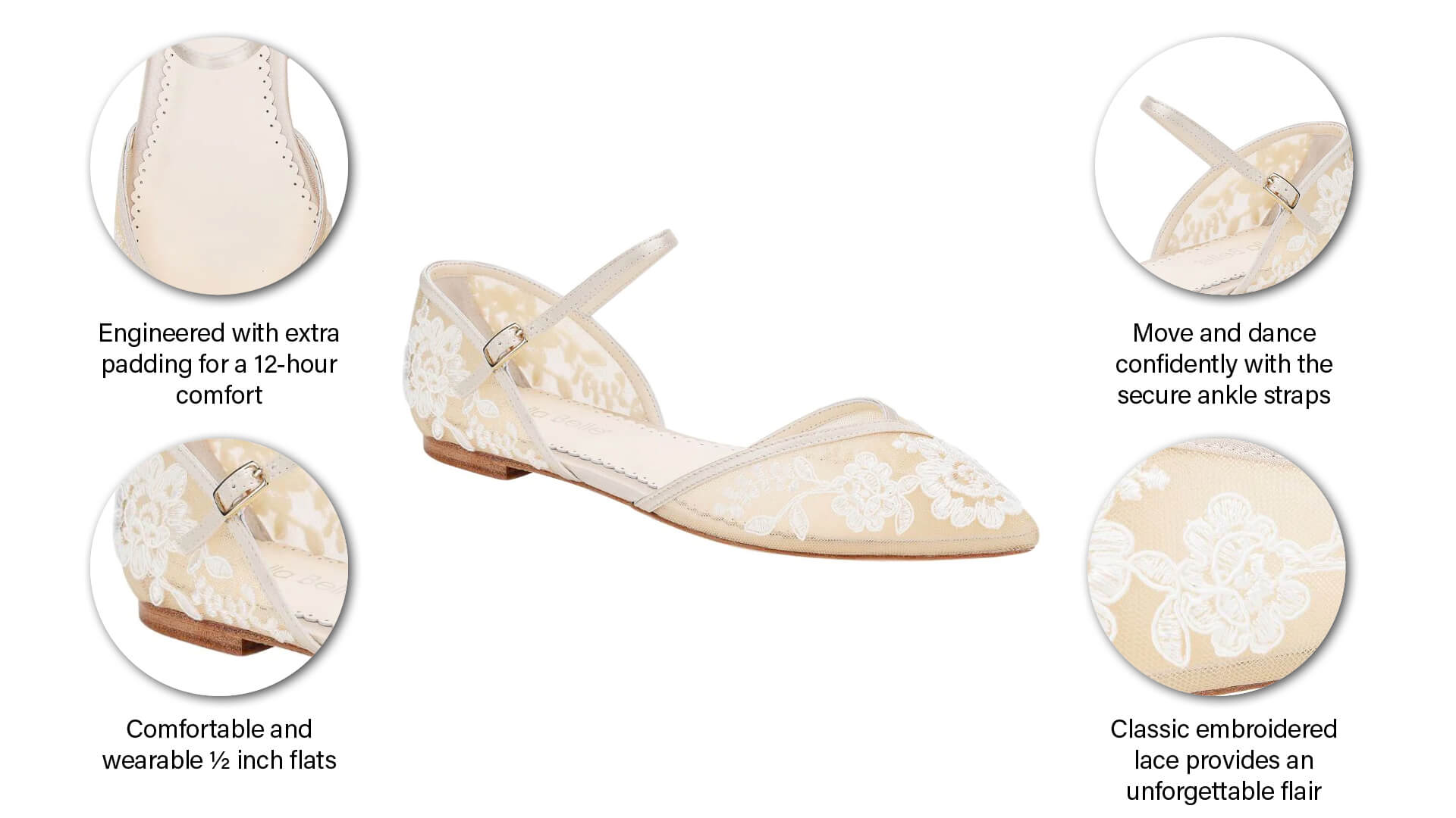 Celia Nude D'Orsay Flats For Brides With Lace Embroidery