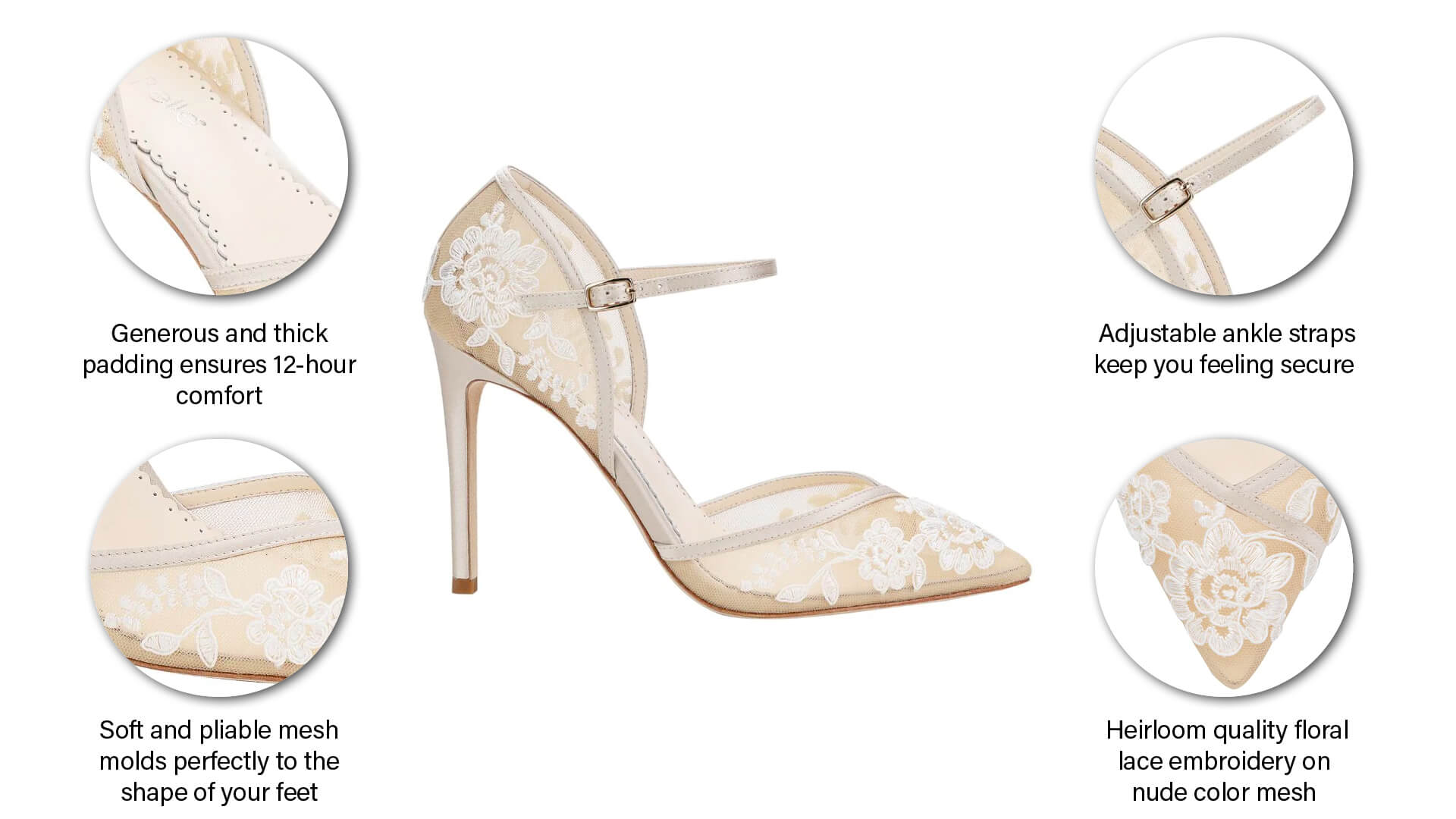 Claudia Nude Lace Heels - D'Orsay Wedding Shoe | Bella Belle