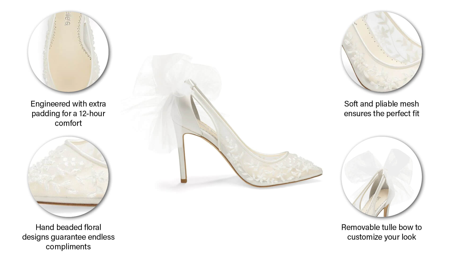 High Heel Lace Beaded Wedding Shoes with Removable Bow