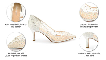 Ivory Sequin Low Heel Wedding Shoes - Sparkly Kitten Heels