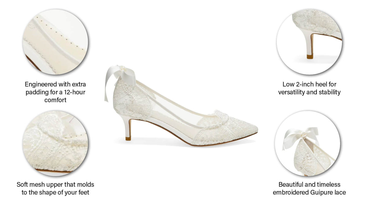 French Alençon Embroidered Low Heel Lace Wedding Shoes