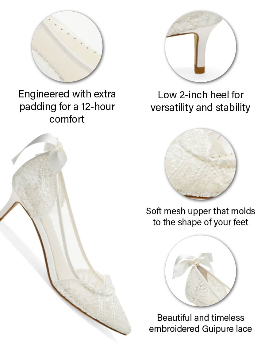 French Alençon Embroidered Low Heel Lace Wedding Shoes