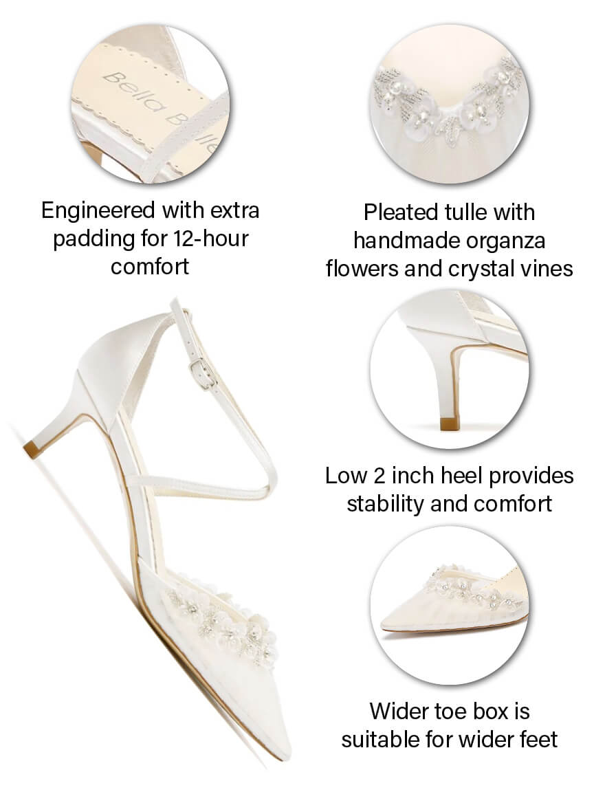 Summer Dyeable Ivory Satin Crystal Ankle Strap Court Shoes