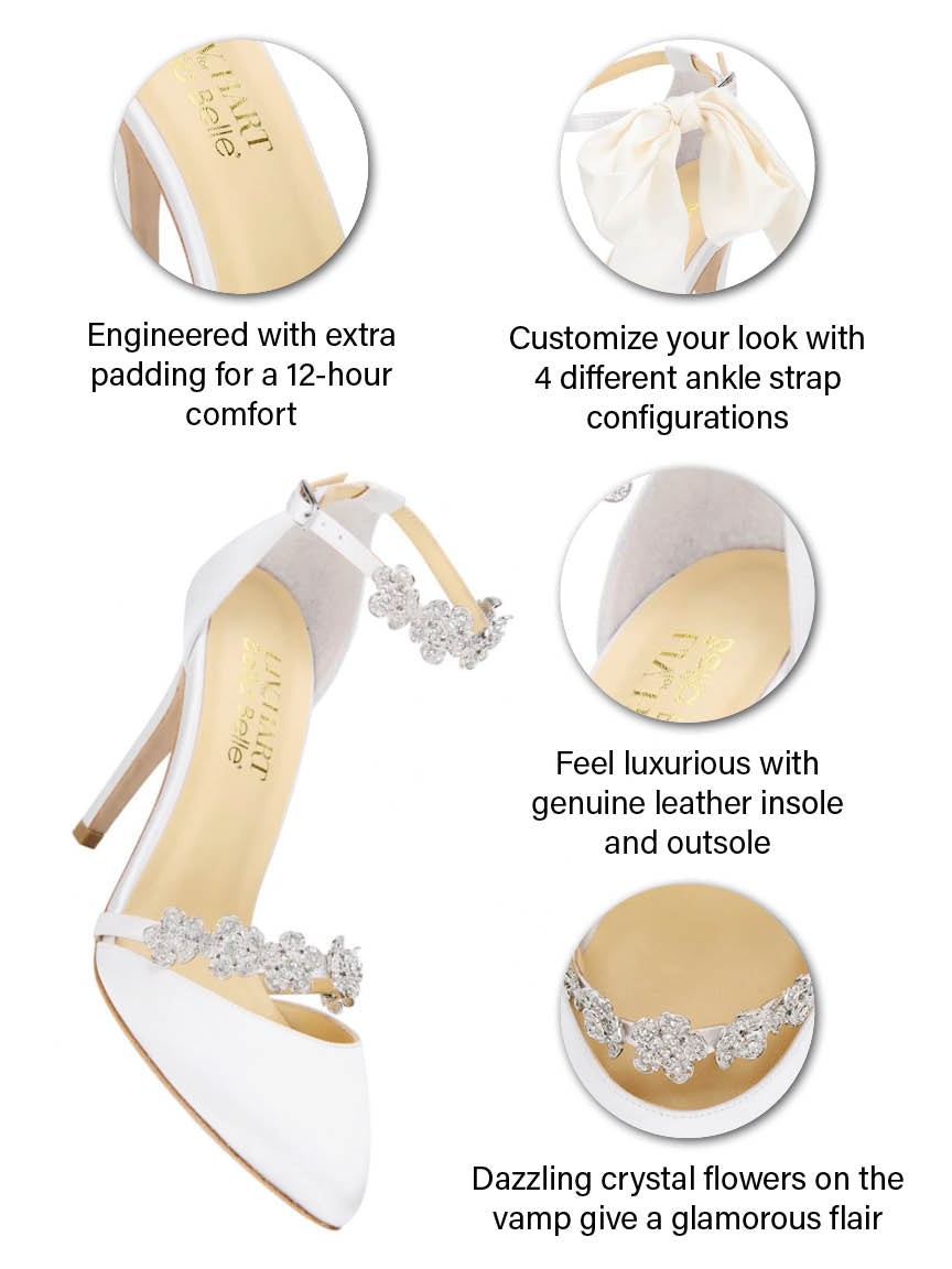 4 in 1 Ivory Floral Crystal Strap Heels | Bella Belle