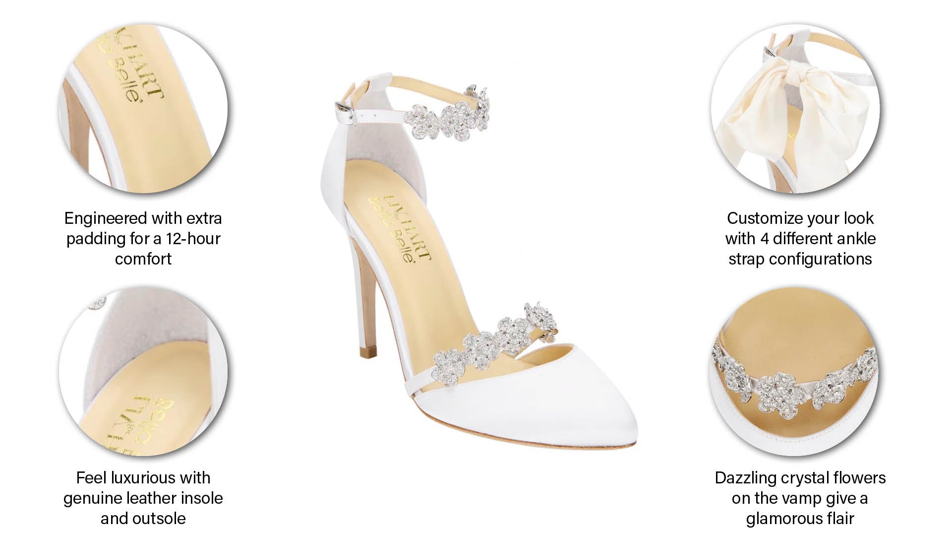 4 in 1 Ivory Floral Crystal Strap Heels | Bella Belle