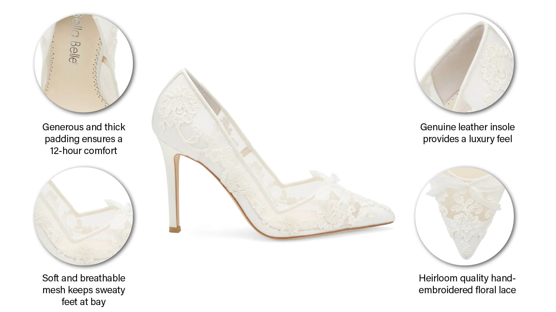 Floral Ivory Lace Wedding Heels, Sophia | Bella Belle