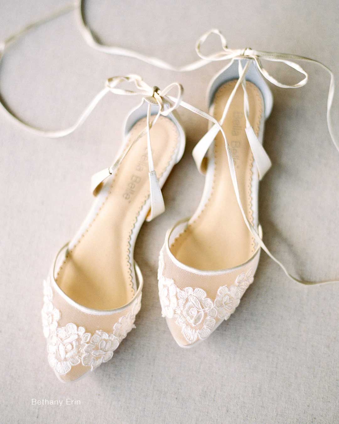 Lace Ivory White Flat Comfortable bride wedding shoes Bridal Bridesmaids  shoes pearls wrap-around | Wish