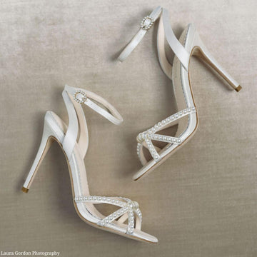 bella belle luciana open toe ivory pearl ankle strap heels