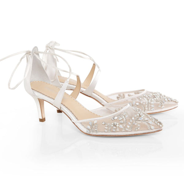 Perfect Bridal Frankie Ivory Suede Crystal Strappy Block Heel Sandals