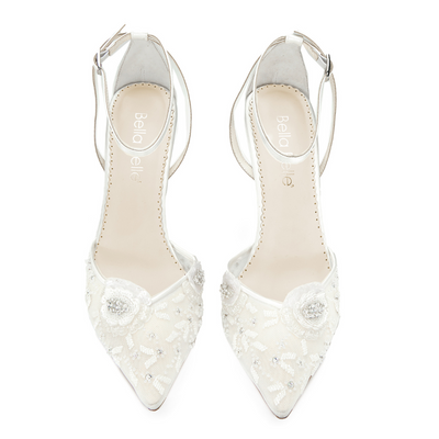Ankle Strap Ivory Wedding Shoes with Flower Detailing