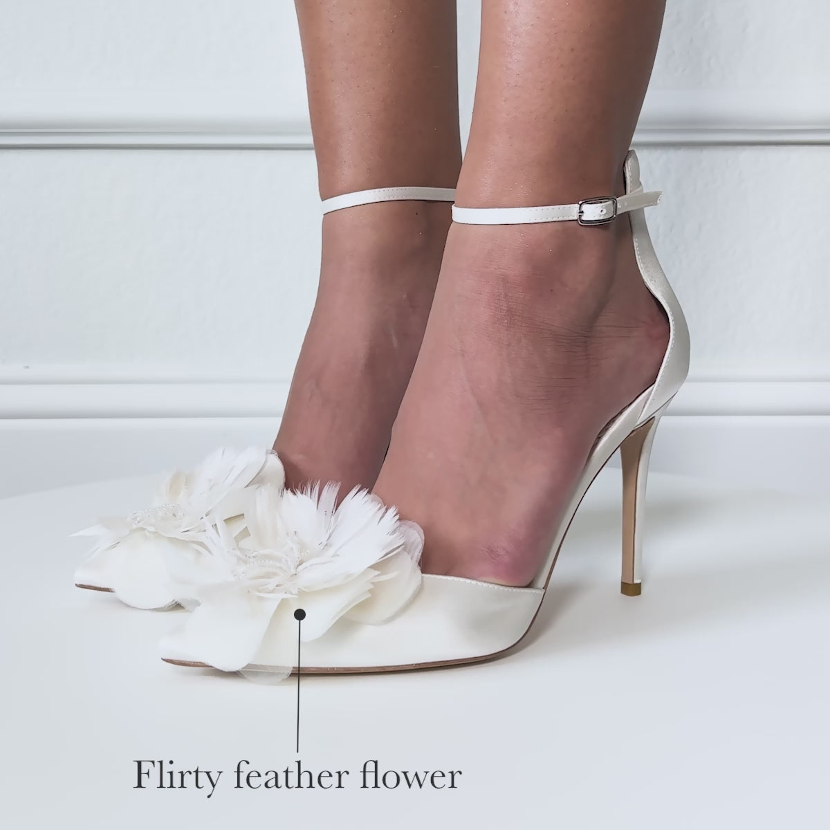 Ivory Ruffled Chiffon Flower Heels