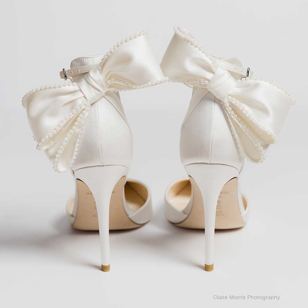Charlotte Mills - Ida - Ivory Wide Fit Bow Bridal Block Heel | The White  Collection