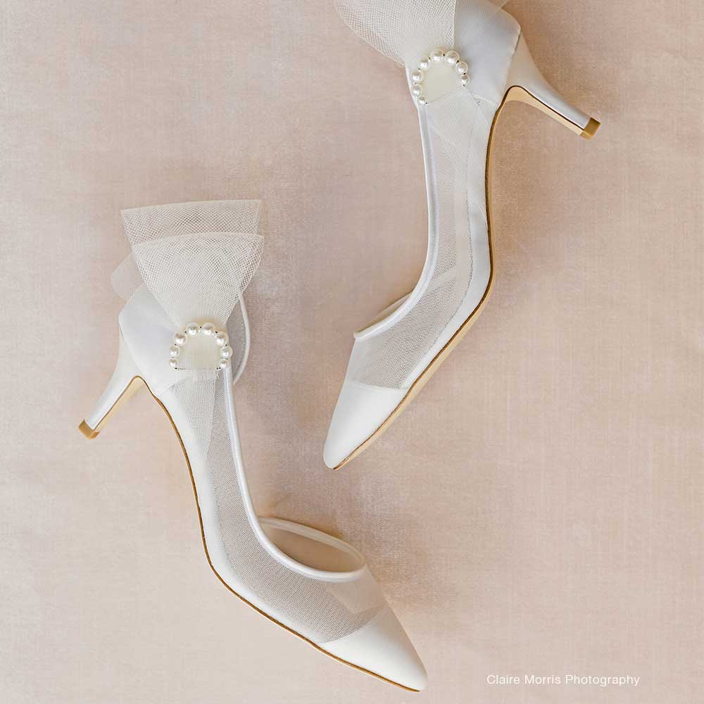 Wedding Lace Heels With Amaryllis Crystal Strap, Bridal Shoes