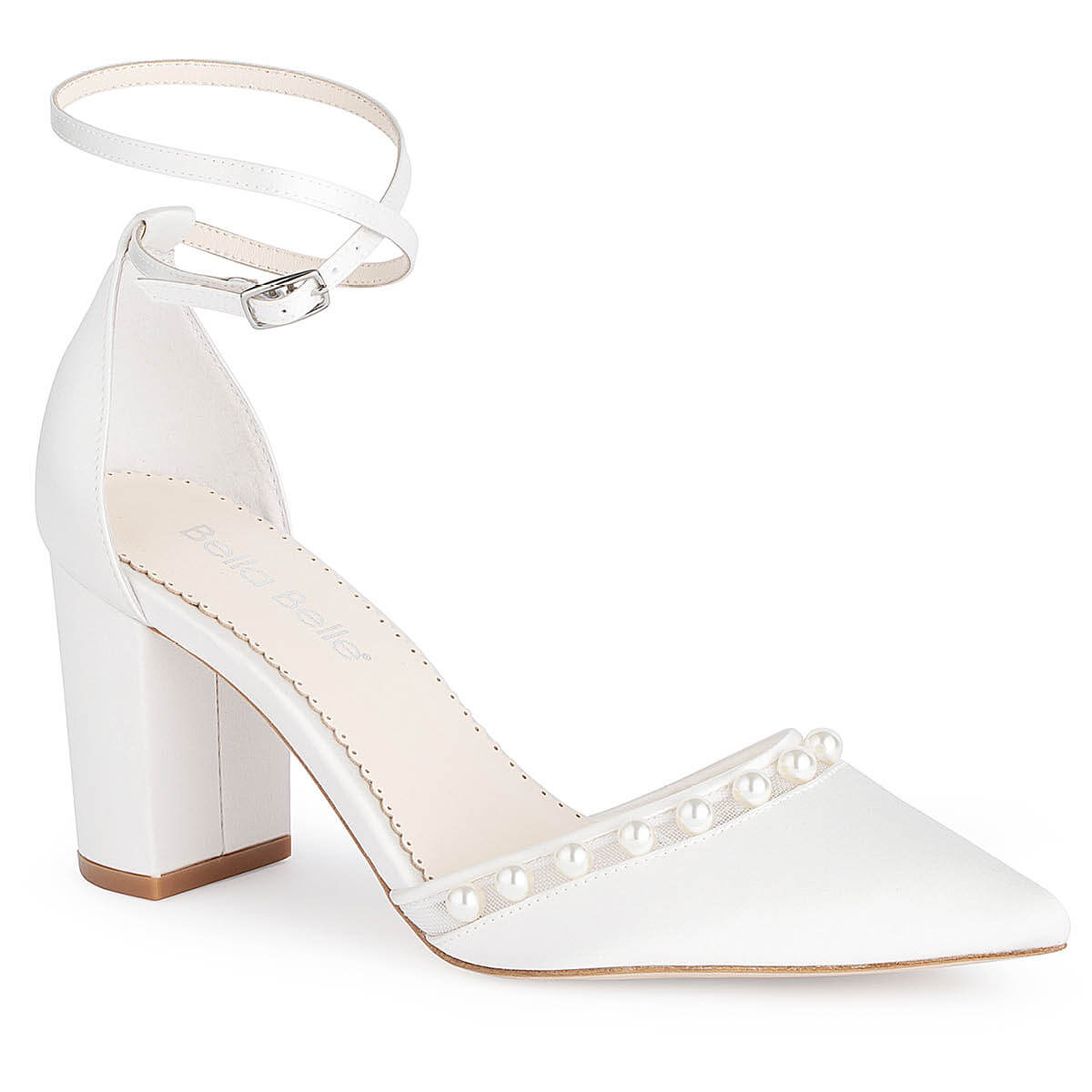 Double Ankle Strap Pearl Block Heels for Brides | Bella Belle