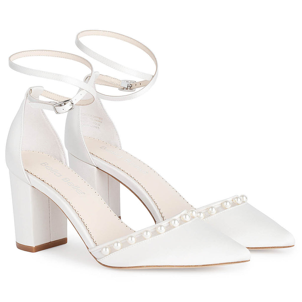 White block heel wedding on sale shoes