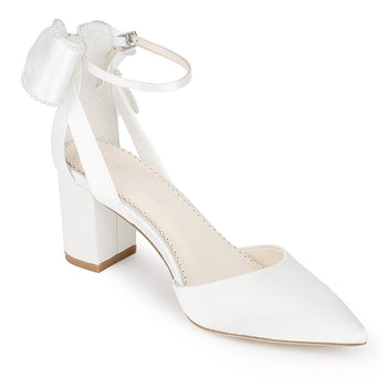 2.5 Inch Pearl Lined Ankle Strap Bow Block Heels