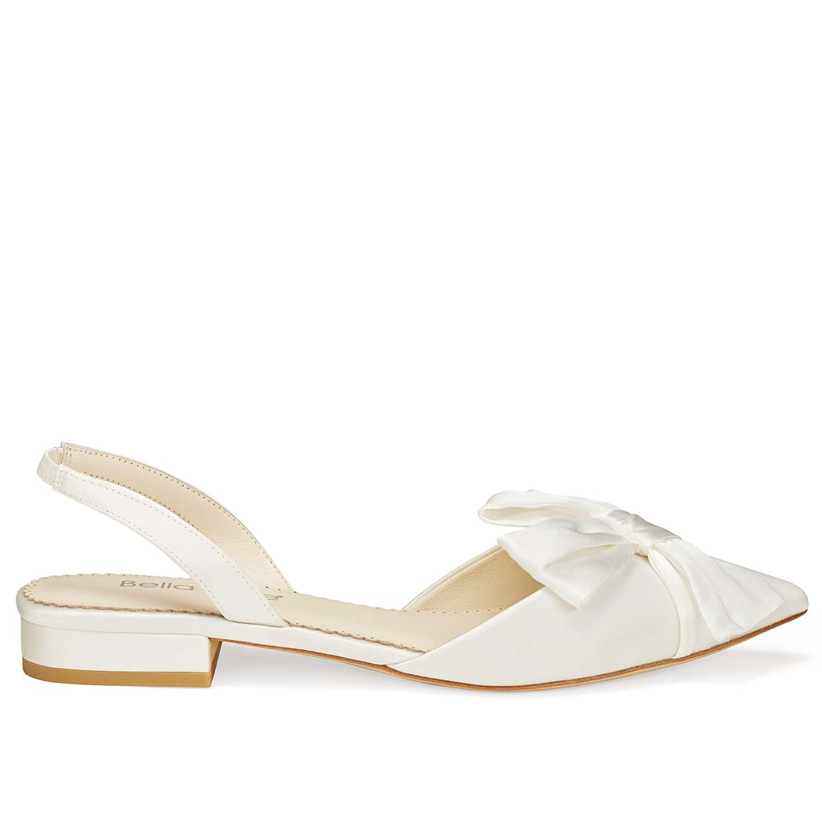 Ivory Bow Slingback Flats with Asymmetric Bow| Bella Belle