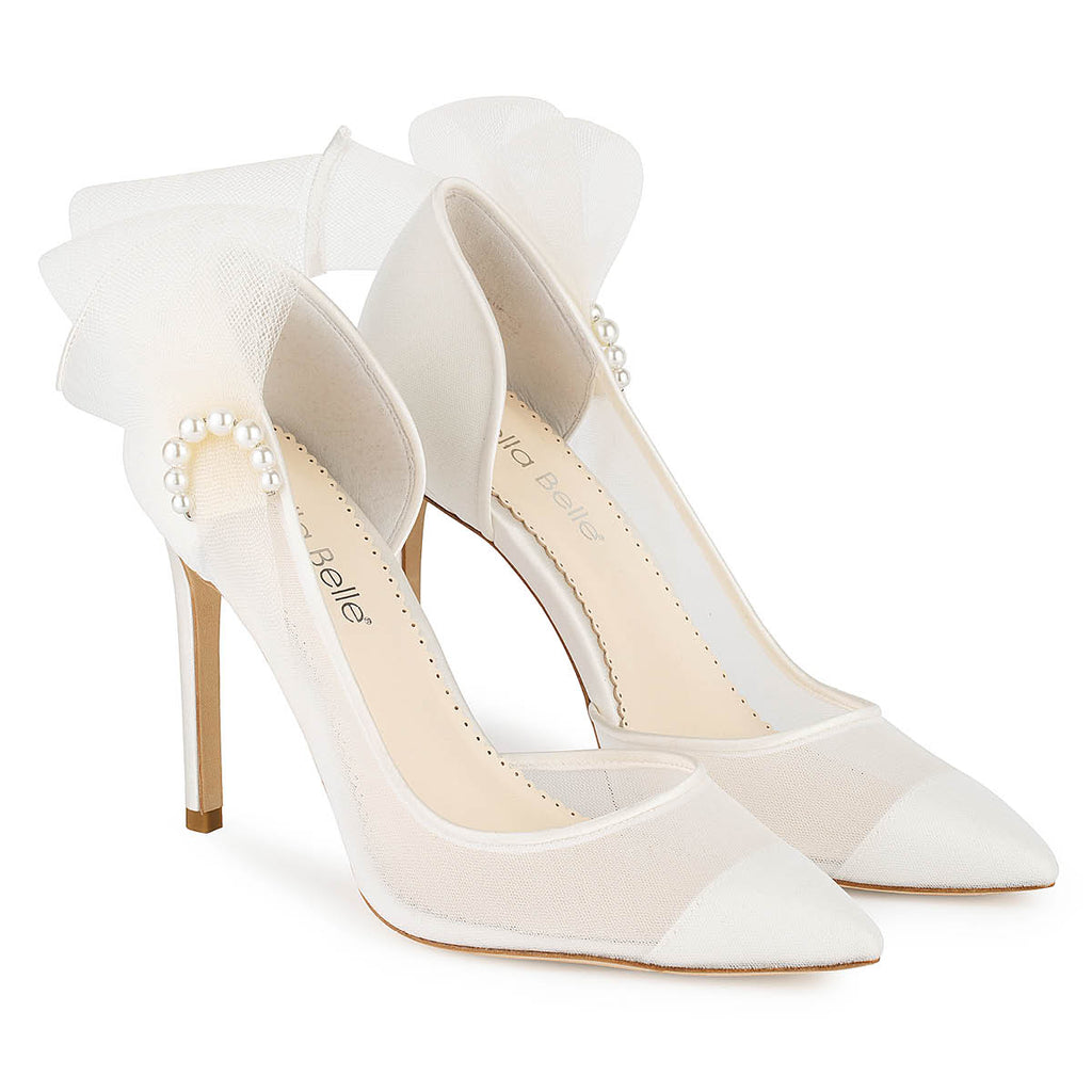 Ivory Pearl Accent Tulle Bow Heels, Remi | Bella Belle