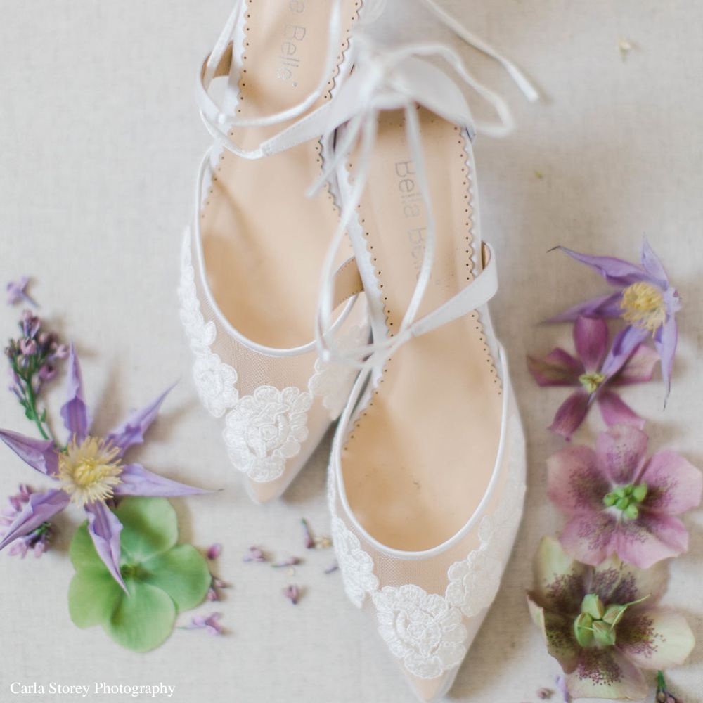 Floral Ivory Lace Kitten Heels - Amelia | Bella Belle