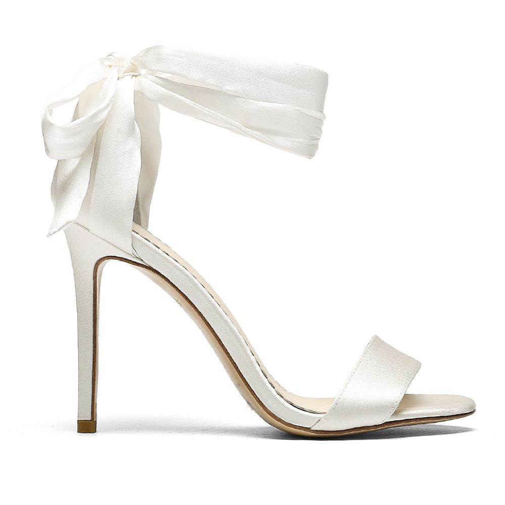 White satin clearance strappy heels