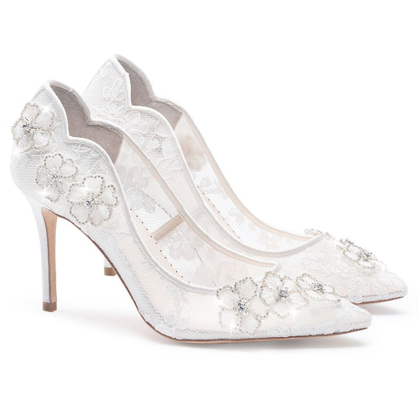 Lace closed toe wedding shoes hotsell