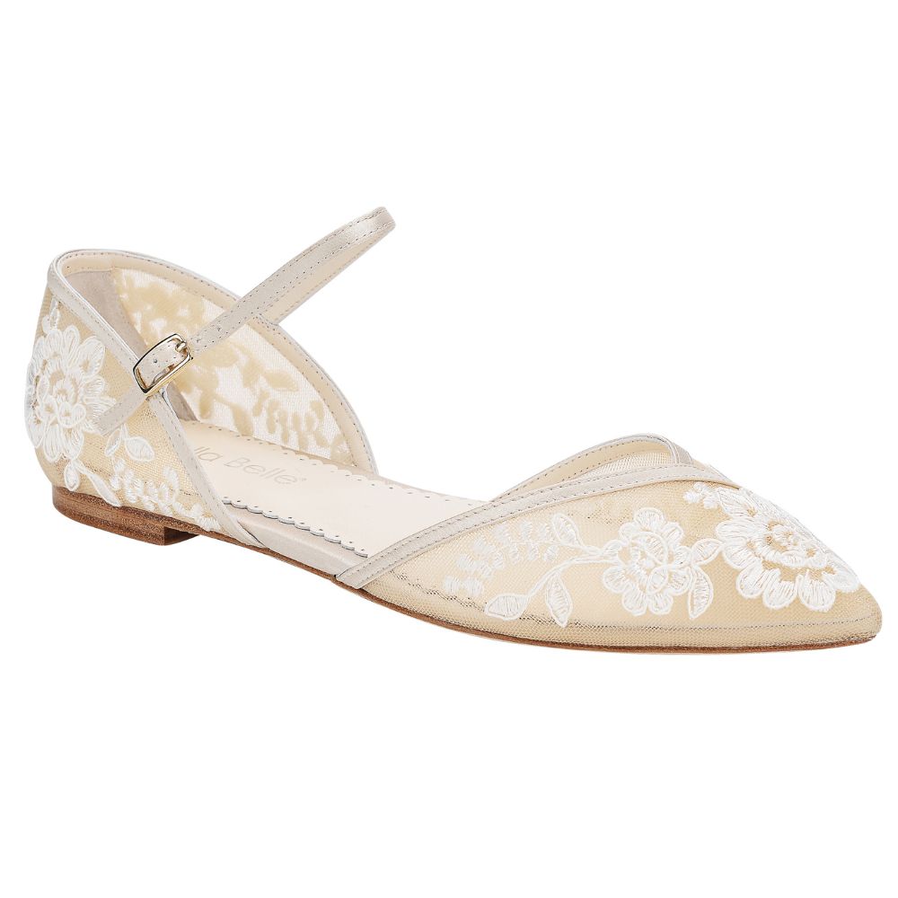 Celia Nude D Orsay Flats For Brides With Lace Embroidery