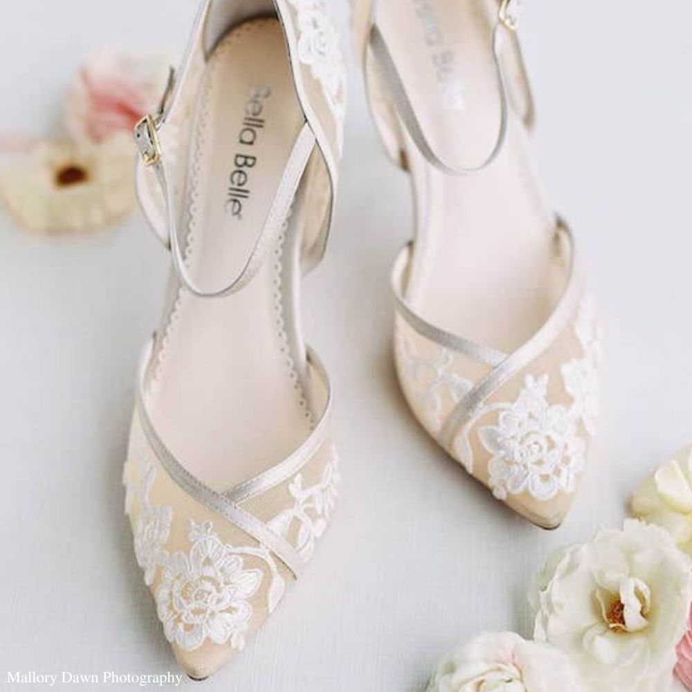 Lace Illusion Mesh Nude Block Heels for Wedding & Casual Wear