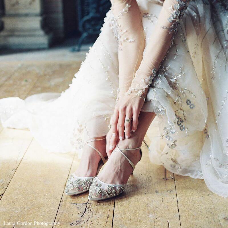 Ivory Crystal Embellished Wedding Kitten Heels | Bella Belle