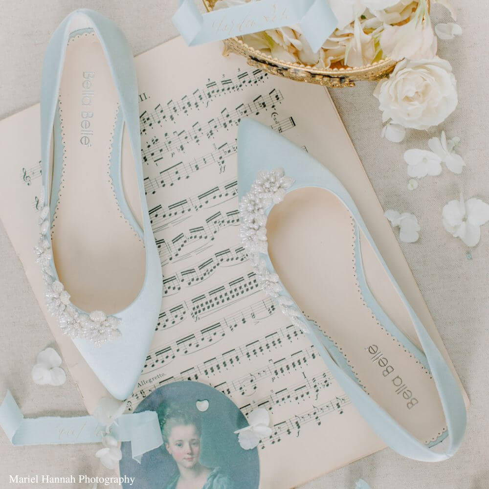 Light Blue Wedding Flats with 3D Floral Pearls Bella Belle