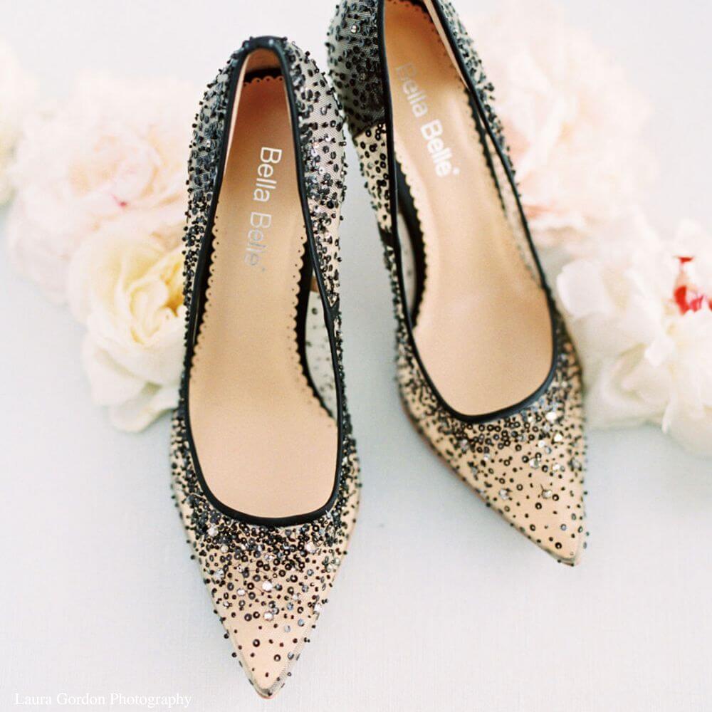 black sparkly high heels