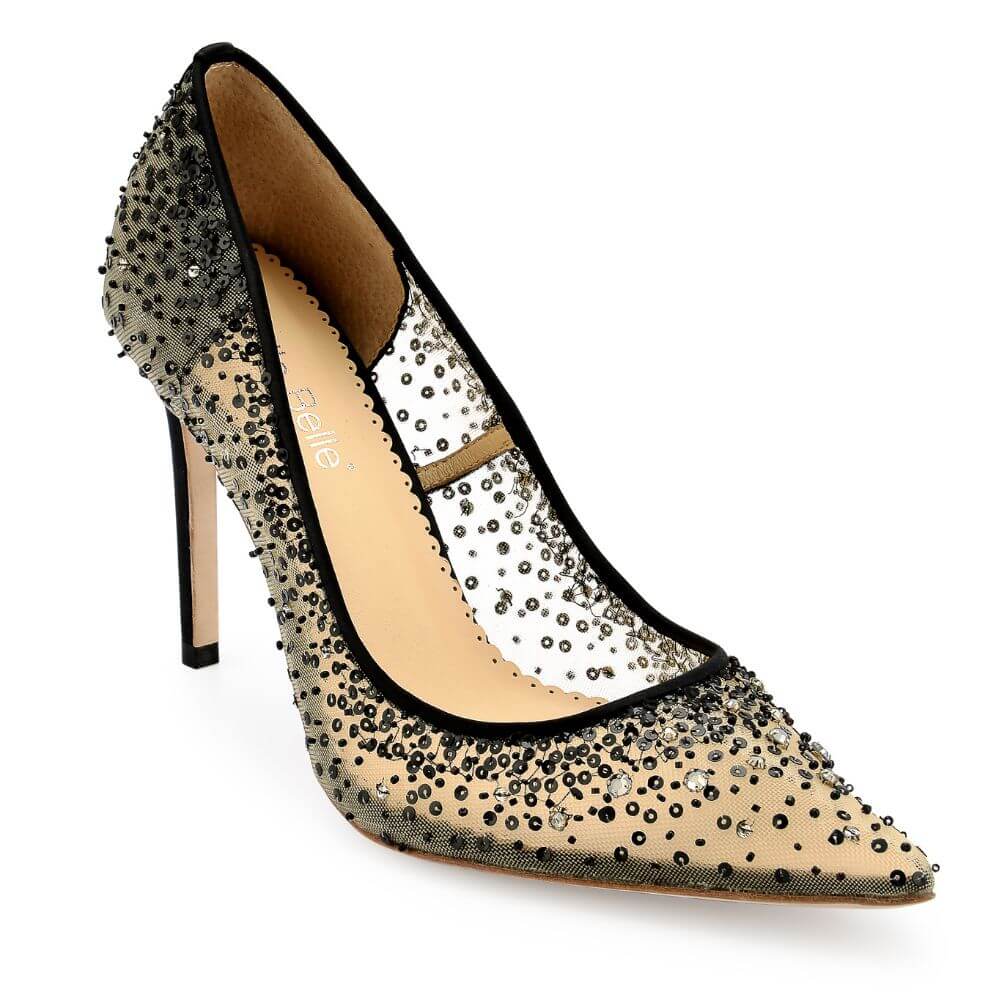 Qupid Women's Glitter Pointed Toe Stiletto Pumps High Heels Shoes Black/Silver  | eBay