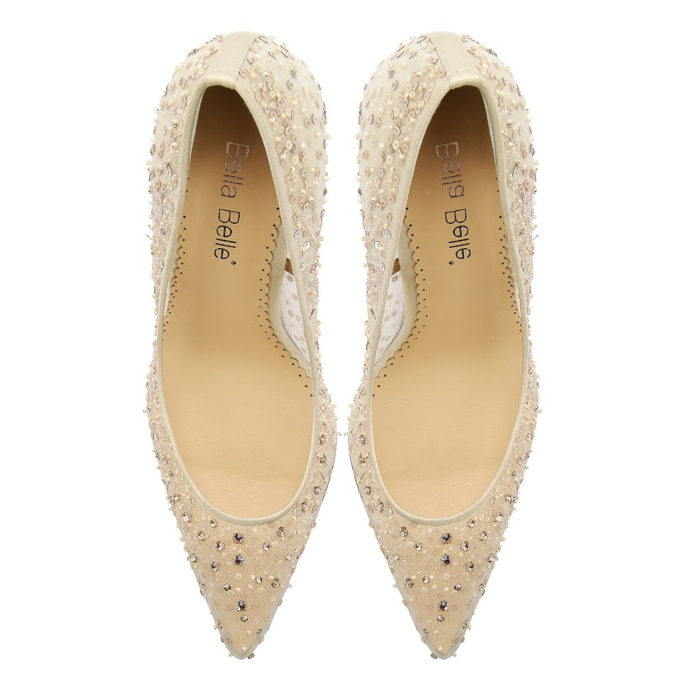 Elsa Crystal Embellished Nude Sparkly Heels | Bella Belle