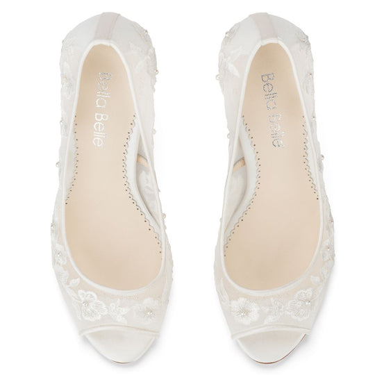 Ivory Lace Peep Toe Wedding Shoes - Emily | Bella Belle