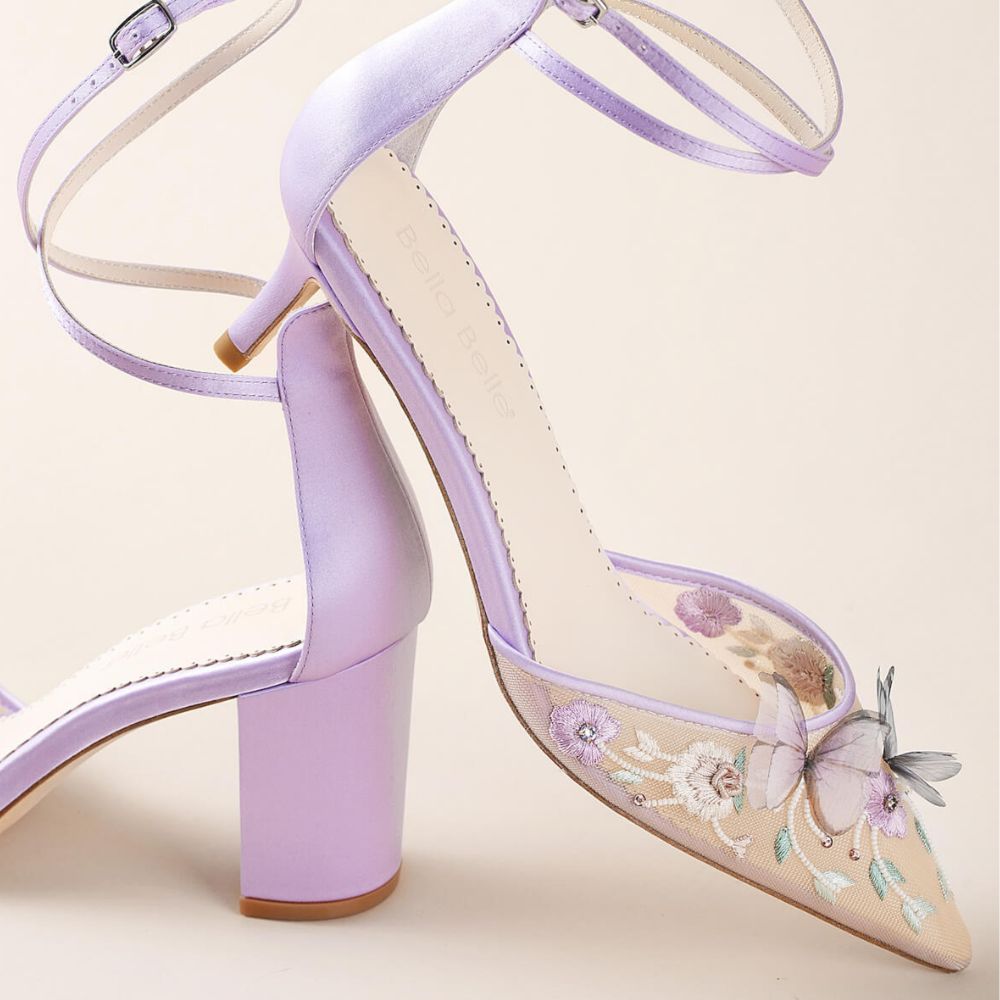 Lavender Butterfly Block Heels, Eliza | Bella Belle