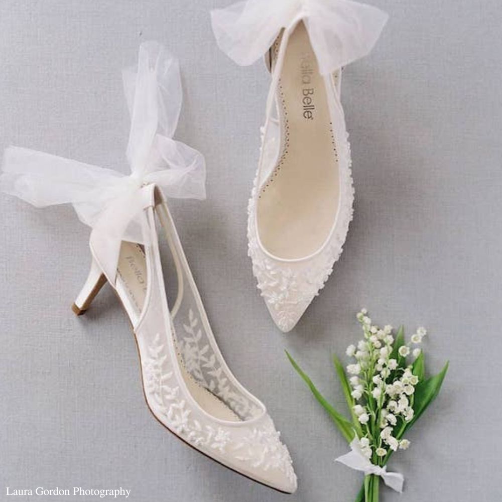 Perfect Bridal Claire Ivory Satin Pearl Low Block Heel Sandals