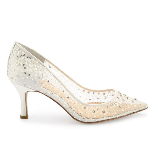 Ivory Sequin Low Heel Wedding Shoes - Sparkly Kitten Heels