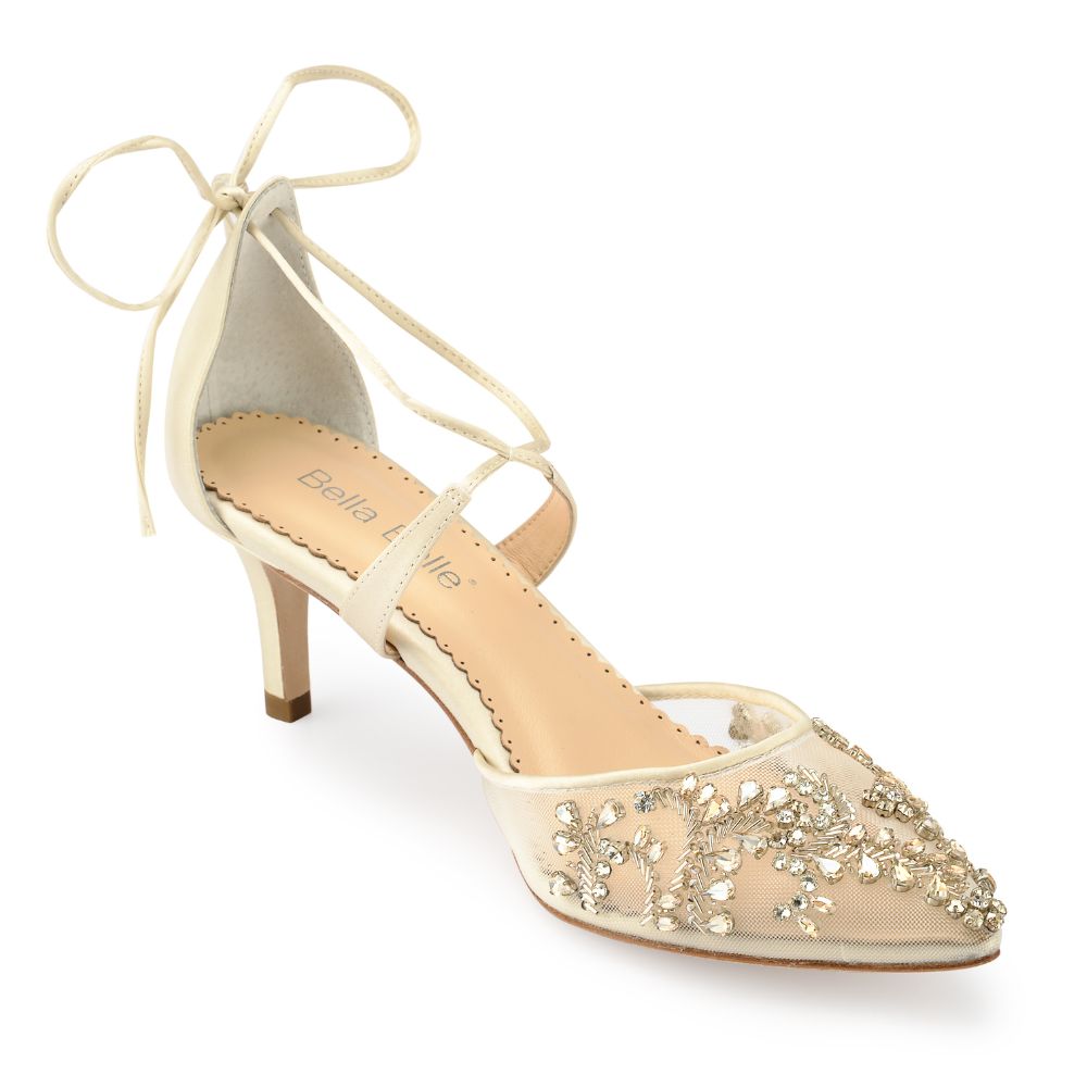 Champagne Gold Kitten Heels with Crystals Bella Belle