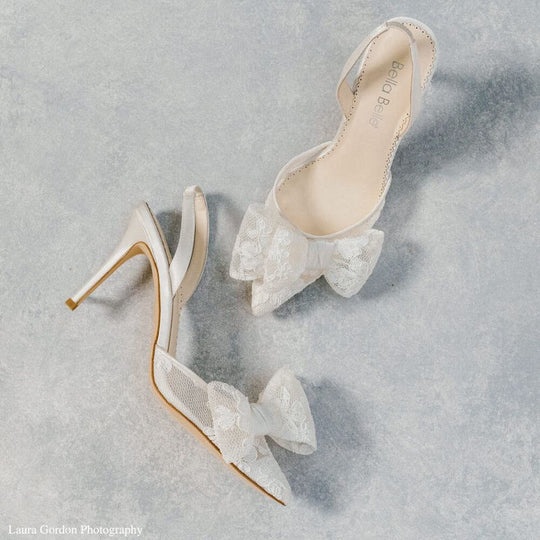 Lace Slingback Wedding Shoes with Bow - Francesca Ivory