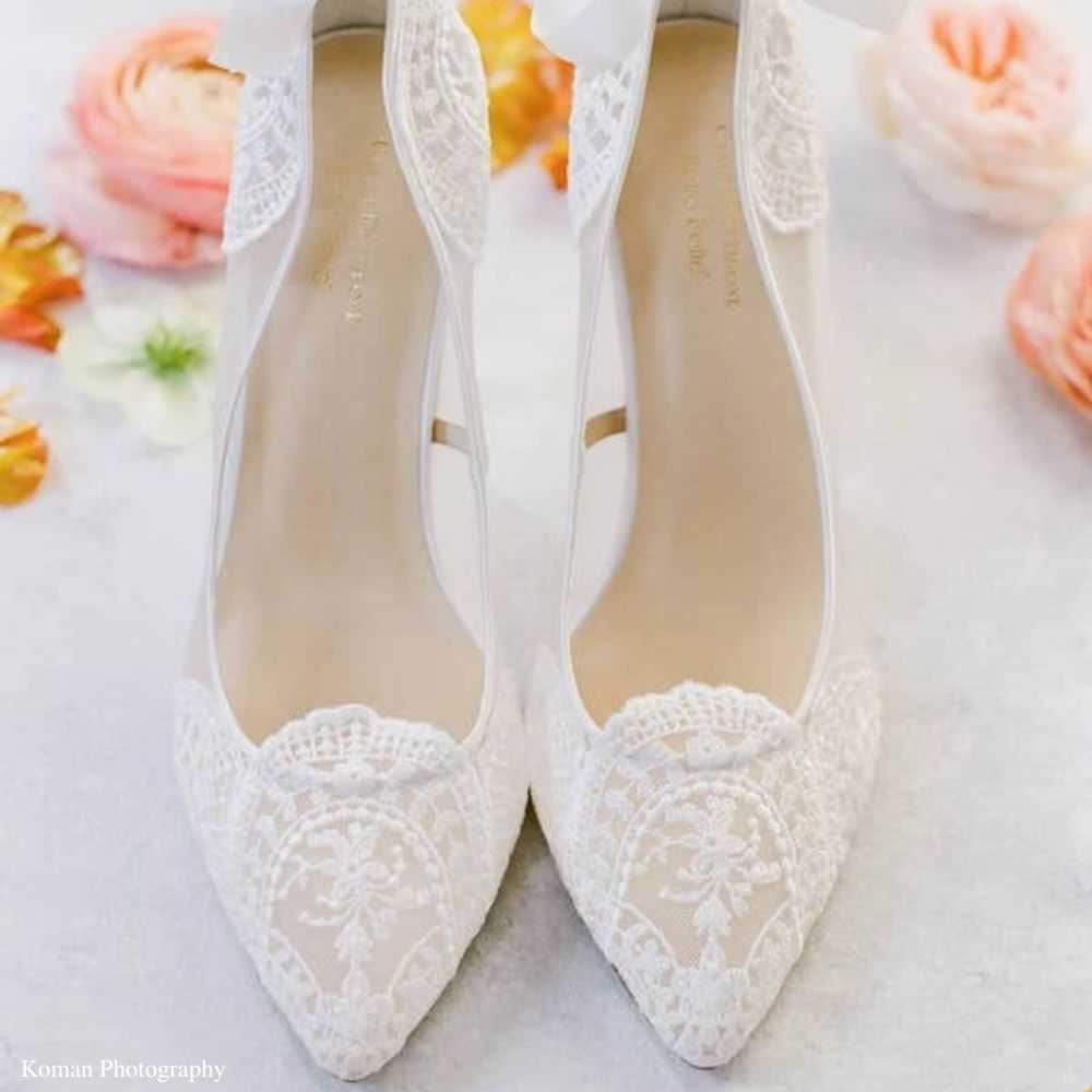 Amazon.com: Women's Lace Bridal Round Toe High heel Shoes Ribbon Dress  Party pumps with Rhinestone Shoes : Handmade Products