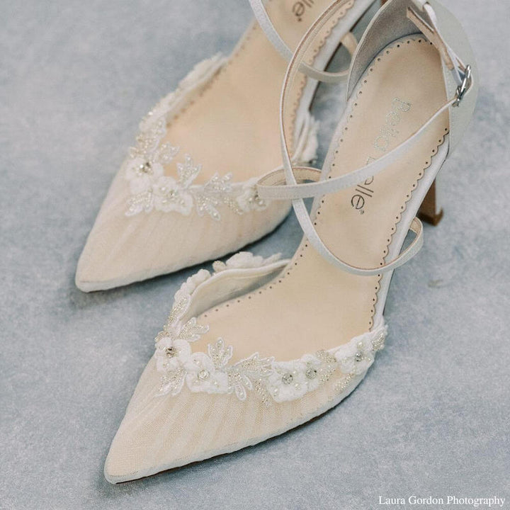 BHLDN x Bella Belle ELENA offers Pleated Tulle Pearl Kitten Heels sz 6.5